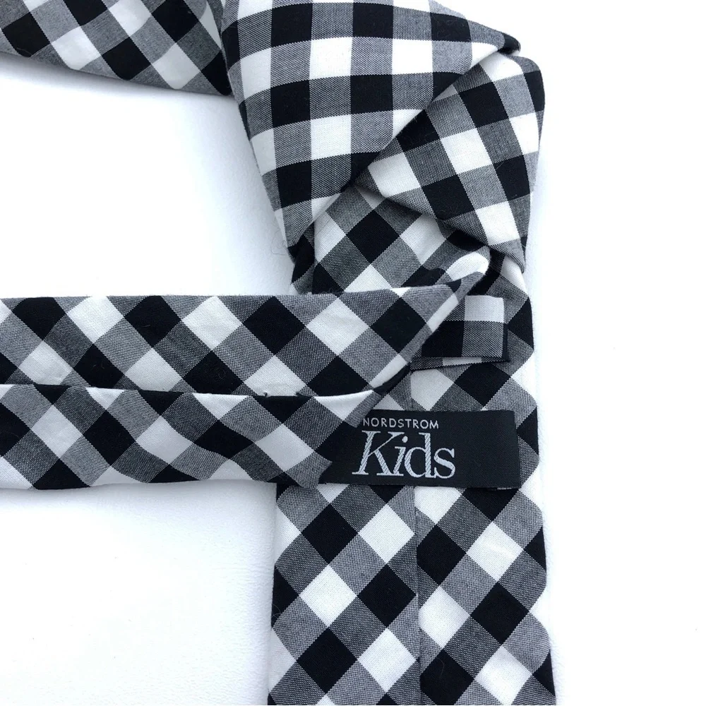 Nordstrom Kids Boys Black White Checkered Gingham Print Slim Neck Tie